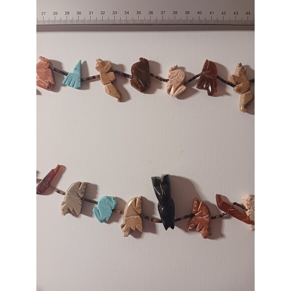 Zuni Fetish Heishi Two Stranded Multi-stone Necklace Black Bear Pendant Vintage - Picture 7 of 16